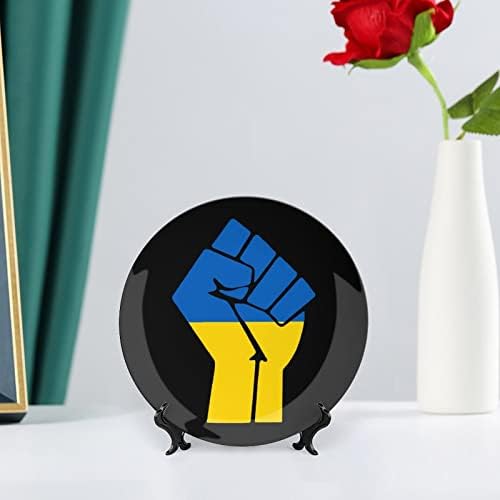 Украйна Юмрук Флаг Противопоставя на Декоративна Чиния от Костен Порцелан Кръгли Керамични Плочи плавателни съдове с Поставка