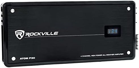 Rockville Atom P30 4-Канален Усилвател за морска техника/атв/Автомобили с мощност 2400 W + Волтметър, Черен