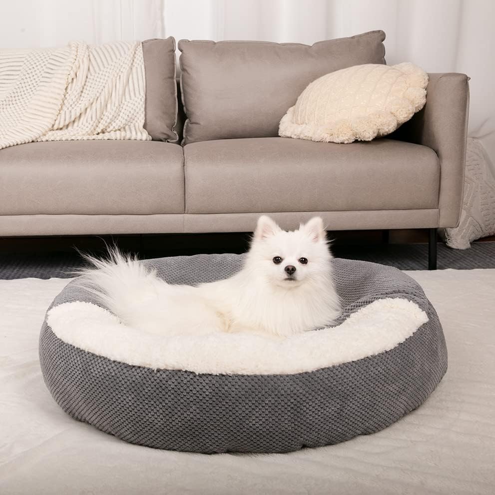 WELLYELO Легло за куче от среден размер с Приложените Одеяло, Успокояващ на Легла за кучета със Средни размери, Руното легло за кучета с кръгла Пончиком, легло под форма