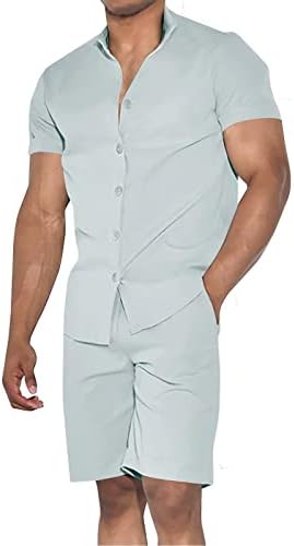 Мъжки Къси Комплекти Uni Clau от 2 теми, Лятна Риза с копчета и Шорти, Плажен Спортен Костюм