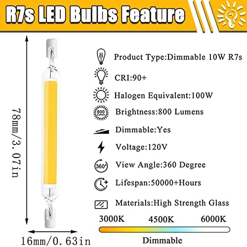 6 X led Лампи R7s 78 мм, 10 W, Еквивалентна Подмяна на халогенни Крушки с мощност 100 W, 10 W Led тръби с Висока Яркост с Двоен Край