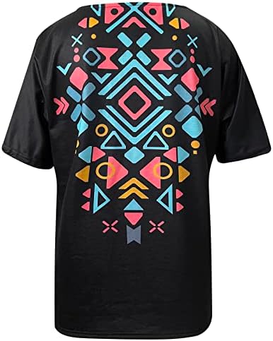 Ацтекские Блузи за Жени 2023, Западна Реколта Етническа Тениска с Графичен Дизайн, Лятна Блуза с Къс Ръкав Размер Плюс, Тениски
