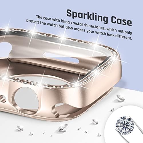 Водоустойчив калъф Goton 2-в-1 с пайети, предназначен за Apple Watch серия 8 и 7-45 мм и защитно фолио на 360 градуса с аксесоари във формата на блестящи диаманти (само за 45 мм)