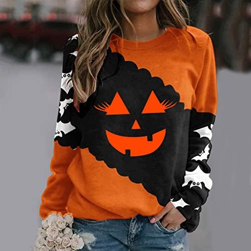 BEUU Дамски Пуловери с дълъг ръкав, Блузи, Тениски, Ежедневни Блузи с цветен блок на Хелоуин, Скок с домашен Любимец Принтом