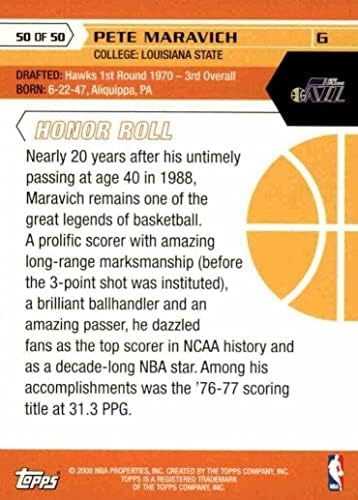 Пистолетен Пийт Маравич 2008 Оглавява 50-та серия от юбилейни почетни грамоти Mint Insert Card #50, на която той е изобразен в лилава тениска Utah Jazz