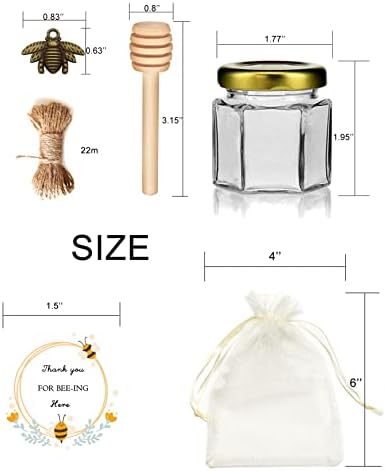 Мини-шестиугольные буркани за мед Adabocute - 1,5 мл, 40 опаковки, Малки Стъклени буркани за мед - Стъклени буркани за мед със