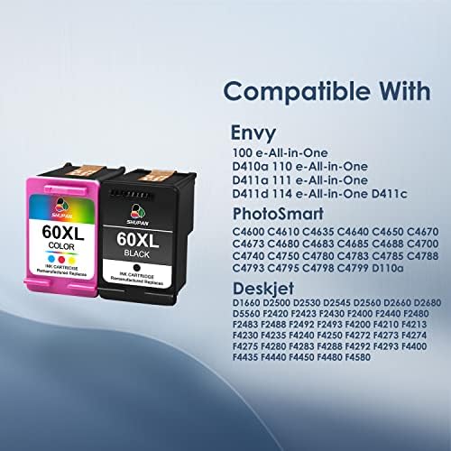SHUPAN Рециклирани черно-цветен комбиниран пакет 60XL за подмяна на HP мастила 60 XL 60XL за PhotoSmart C4780 C4680 C4795 C4650 DeskJet