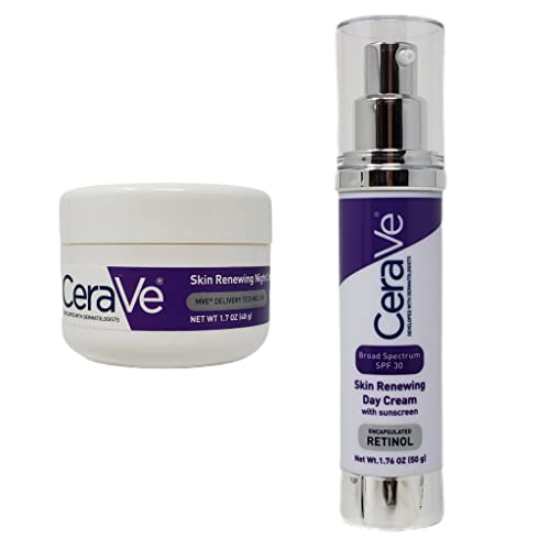 Комплект за възстановяване на кожата CeraVe Day and Night Пакет - Съдържа дневен крем CeraVe с ретинол и SPF 30 (1,76 унция) и нощен крем CeraVe с технологията доставка MVE (1,7 oz).