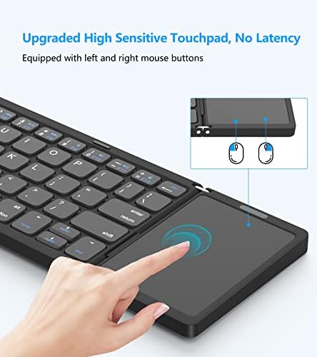 Сгъваема Bluetooth клавиатура Erkovia, Трехскладная Преносима Безжична Клавиатура с тачпадом, Акумулаторна чрез USB-C за преносими компютри