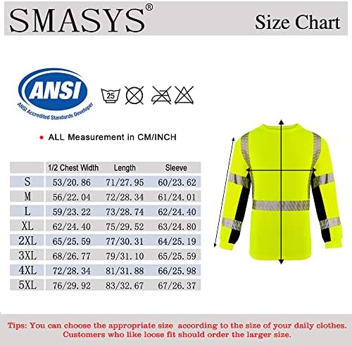 Тениски SMASYS за безопасност на труда, Отразяваща Дълъг Ръкав клас 2 с висока Видимост, Строителна работно облекло за