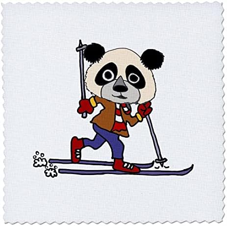 3D Рисунка с хубав забавно мече пандой, катающимся на крос-кънтри ски, спортен карикатура - Quilt Squares (qs_357737_10)