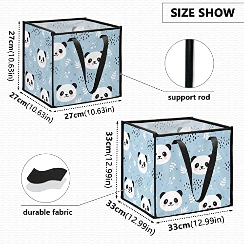 Кошница за съхранение на KEEPREAL Сладко Panda Cube с дръжки, Голяма Сгъваема Кошница-Органайзер за дома (1 опаковка, 13 x 13 x 13 инча)