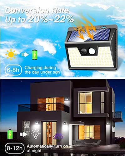 Слънчеви външни светлини Peasur [2 опаковки / 140 светодиоди], външните светлини с датчик за движение, Ультраяркие, Охранителни светлини на слънчеви батерии, 3 режима на р