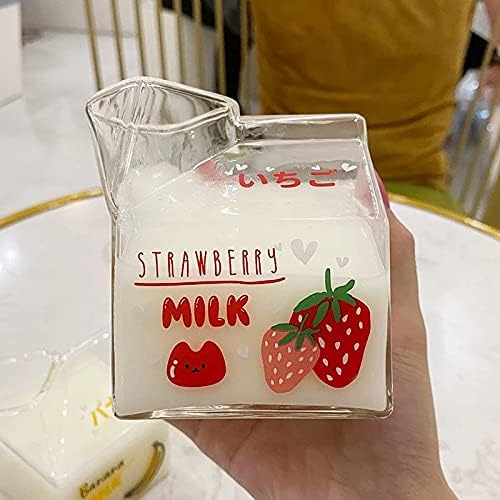YYSS 380 мл Кавайная Стъклена Чаша за мляко Креативна Квадратна Прозрачна Кутия За мляко Бутилка За Вода От Пълнозърнести Сладки Плодове