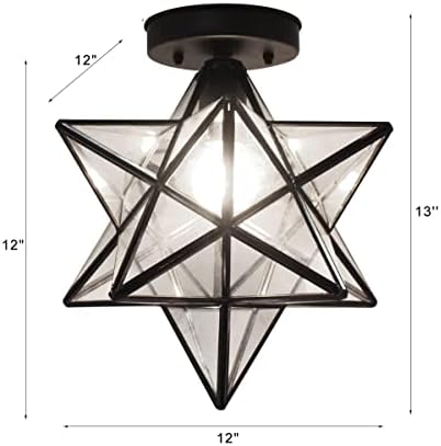ZJART 12 Моравски Тавана Лампа с Абажуром от Витражного Стъкло във формата на Звезда, Тавана лампа от Витражного Стъкло Tiffany