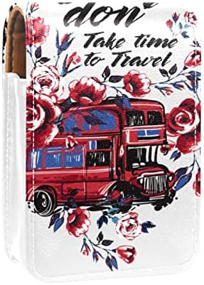 Лондон с автобус с Артистичен Дизайн във формата на Червени Цветя, Малък Калъф за Червило с Зеркальцем за Чантата си, Здрава Кожа