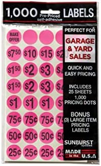 Етикети за гараж разпродажба Sunburst Systems 7035 На цена, количество на предварително Отпечатани Етикети 1000, розов