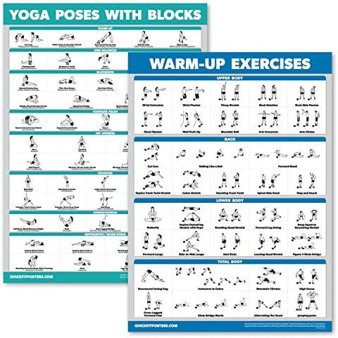 Palace Обучение 2 Pack - Пози за йога с блокове + Комплект плакати с упражнения за загряване - Пози за йога с таблицата на блокове - Комплект