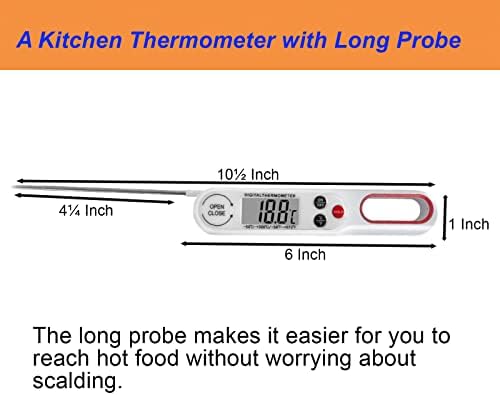 Дигитален Кухненски Термометър за месо Wotermly с LCD дисплей с подсветка и Сгъваем Дълъг сензор, Термометър за готвене с моментално отчитане,