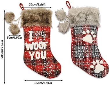 Коледни Чорапи за кучета, 20 Инча, Коледни Чорапи, в Клетка от Бъфало, Плюшени Коледни Чорапи с Изкуствена Белезници, Висящи