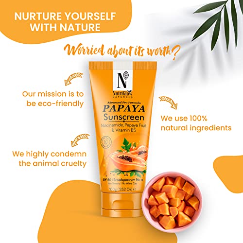 Слънцезащитен крем NutriGlow NATURAL'S Advanced Pro Formula Papaya SPF 50, Без да се бели плаки, Лесен за мазна и суха кожа, 3,5 грама