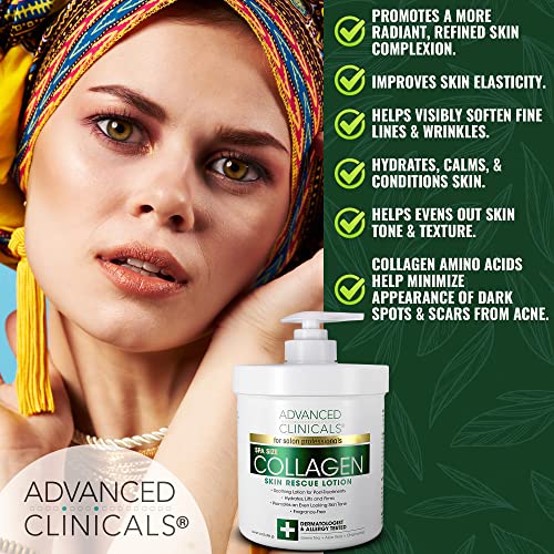 Advanced Clinicals Колаген lotion Dry Skin Rescue за лице и тяло Хидратиращ Крем за грижа За стягане на кожата, укрепване и стягане на кожата. Анти-стареене на кожата Овлажняващ Крем З