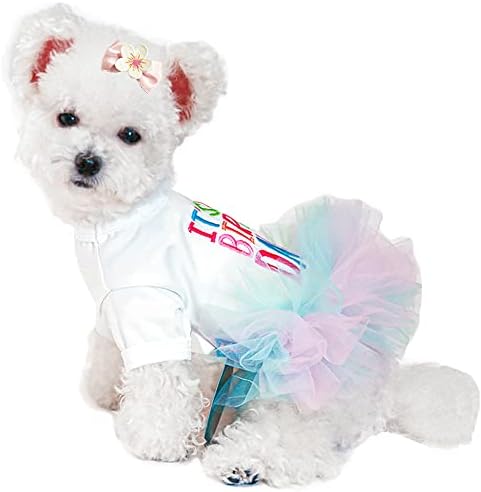 ANIAC Рокли-пакет за Рожден Ден за момиче с Куче, Лейси Пола за малки Кученца и Шнола за Коса, Рокля на Принцеса за рождения Ден и за Котки, Малки Кучета (X-Large, Бял)