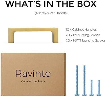 Ravinte 15 Опаковки чекмеджета 1-1 / 4-Инчов Дръжки за Кухненски шкаф и 10 X 3-Инчов Матов Медни Кв. Дръжки За шкафа