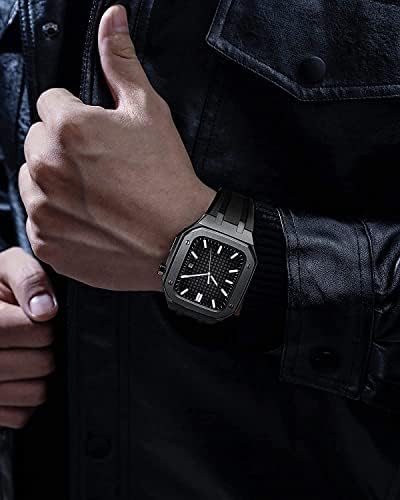 KANUZ Модифициран каучук + калъф за Apple Watch Band 44 мм 45 мм 42 мм, Комплект за дооснащения Гривна Correa за iWatch 8 7 6 5 4 3