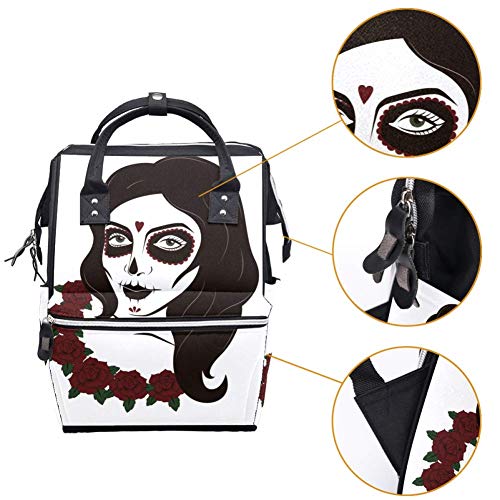 Раница-чанта за Памперси LORVIES Suger Skull Woman Rose, Многофункционална Чанта За Пътуване с Голям Капацитет