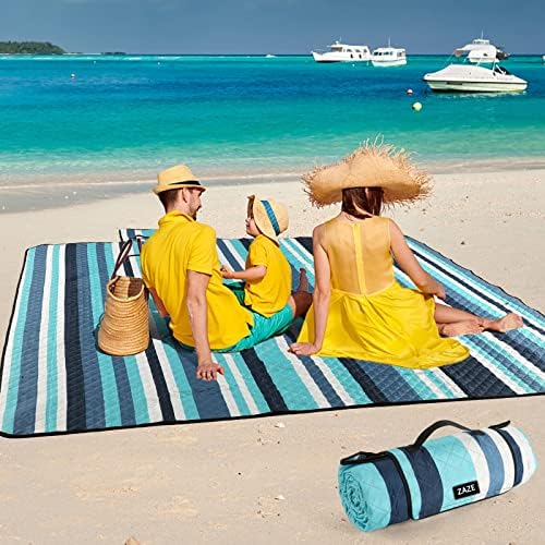 Плажна Одеяло за пикник ZAZE, Много голям, 80 x 80 Дебели 3 Слоя, Защитени от пясък, Стираемые в колата, Водоустойчив Сгъваем