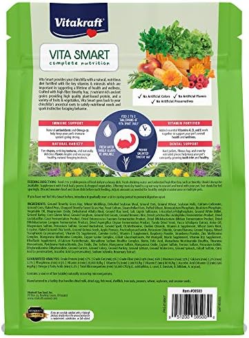Vitakraft Vita системата Smart Храна за чинчили - Богато на Витамини, Пълноценна храна - Натурална Кърмата смес - Гранули, Сено