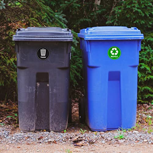 Етикети за рециклиране на отпадъци GSM Brands Опаковка от 4 Стикери, Големи винилови етикети за консерви със символ за рециклиране и иконата на отпадъци